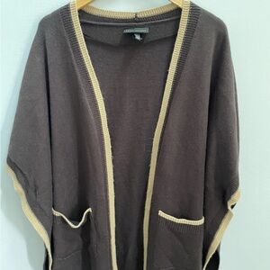 Lane Bryant Brown Open-Front Sweater with Cream Trim Poncho Style Size 14/20